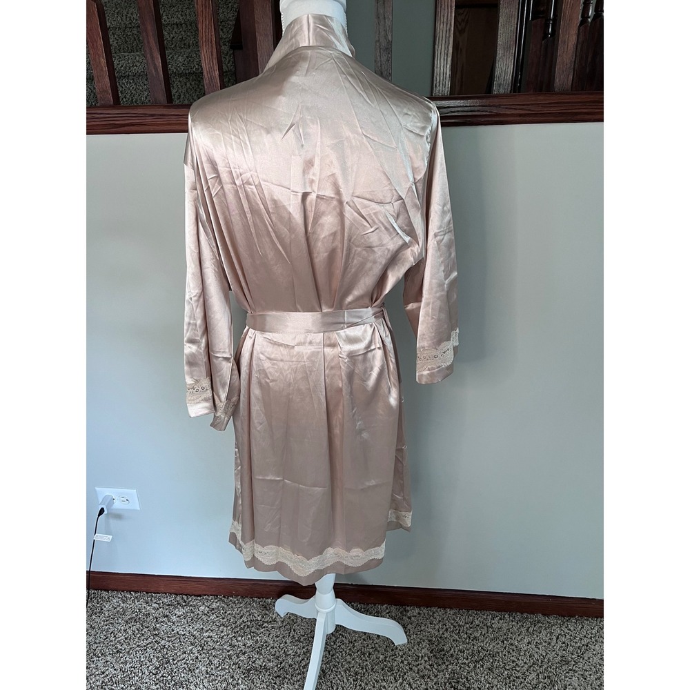 Ekouaer Womens Champagne Satin Lace Trim Robe XL Silky Kimono Bathrobe NWT - Picture 2 of 8